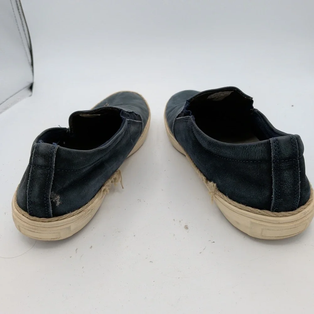 Stalker Mens 9.5 Navy Blue Leather Slip On Espadrille Sneakers Brazil 87000039